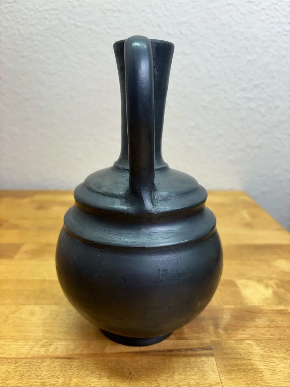 Signed Oaxaca Mexico Barro Negro Black Pottery Pitcher Vase Handcrafted 7”